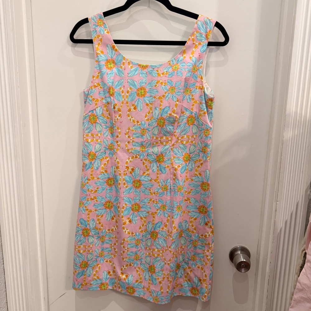 Kaeli Smith Floral Shift Cotton Mini Dress 8 Preppy Coastal Grandmillennial